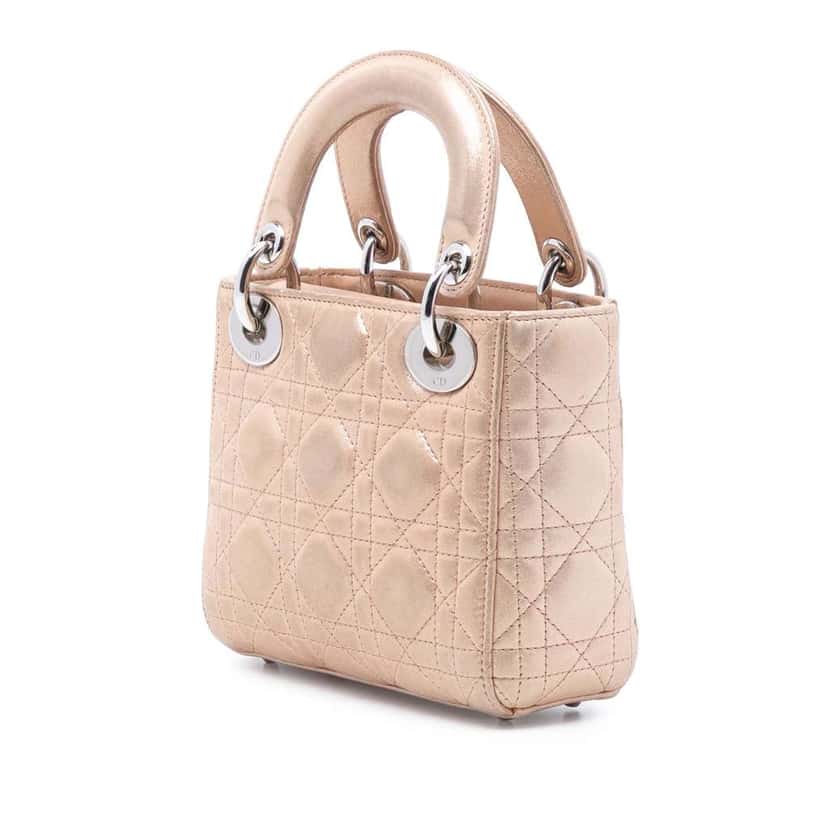 Dior Mini Iridescent Lambskin Cannage Lady Dior Brown Leather Very good condition - Back View