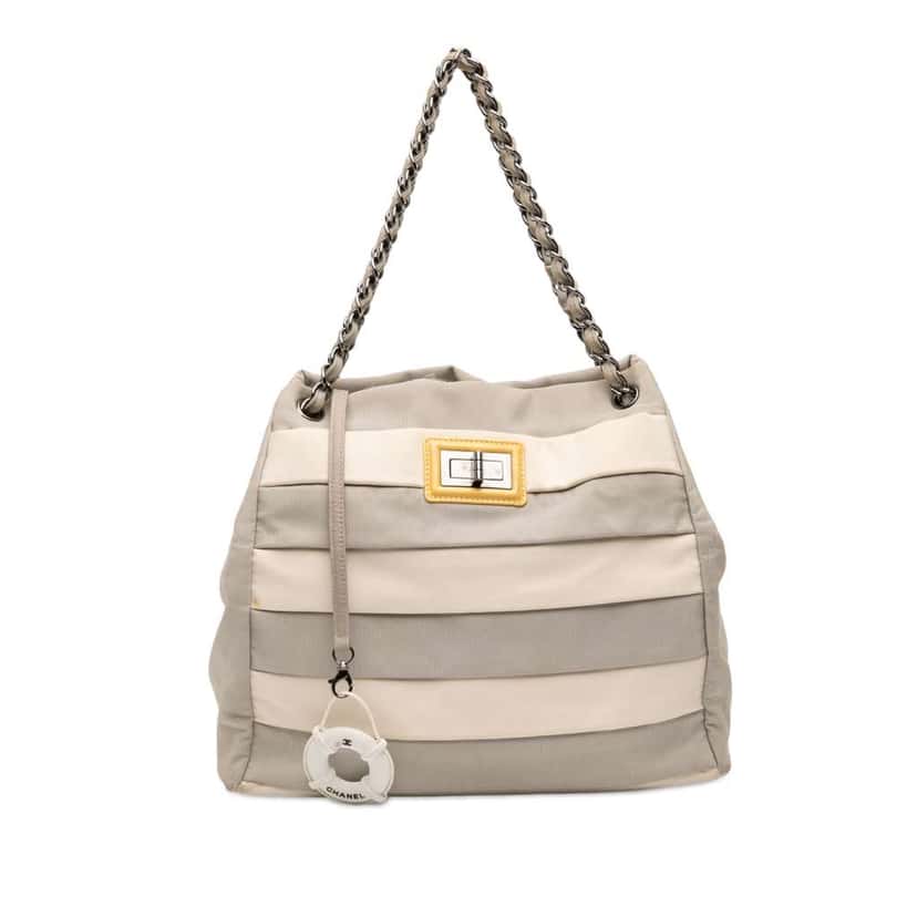 Chanel Bicolor Nylon Grosgrain Reissue 2.55 Shopping Tote Grey Good condition - Front View