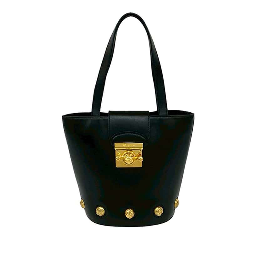 Salvatore Ferragamo Studded Leather Handbag Black Leather Good condition - Front View
