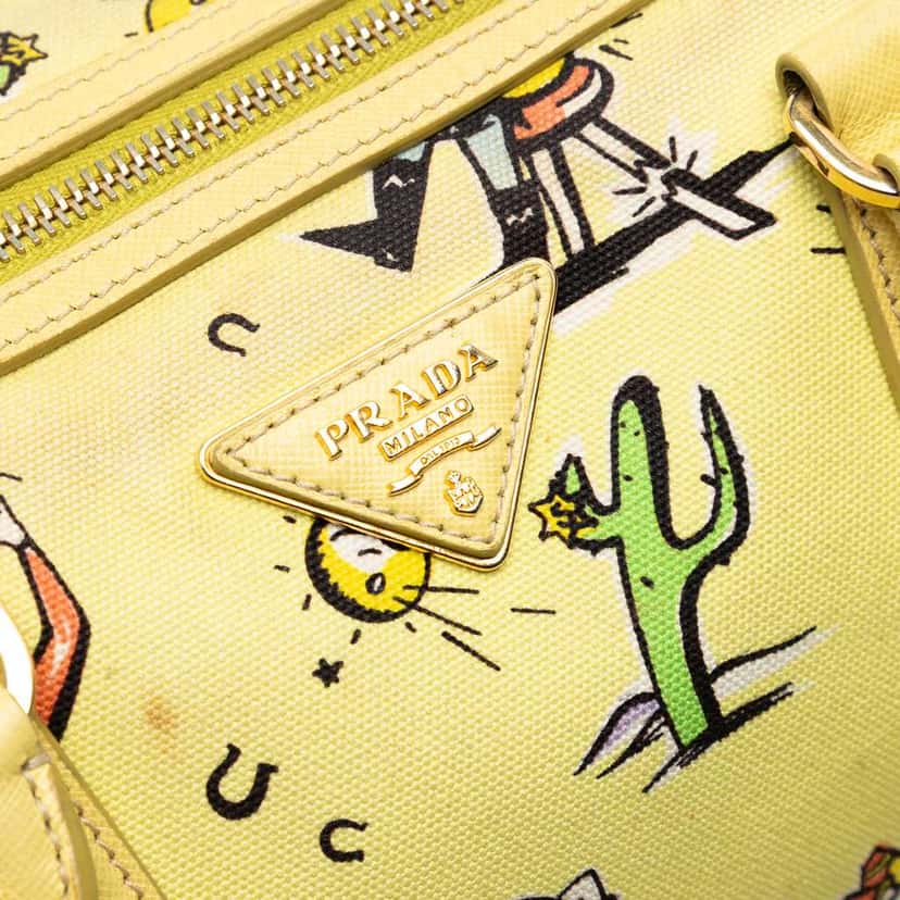 Prada Canvas Canapa St Foula Stampato Satchel Yellow Canvas Good condition - Box View