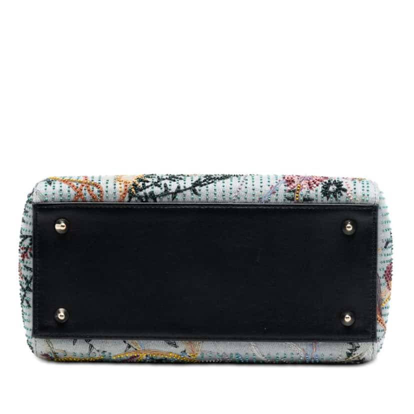 Dior Medium Canvas and Calfskin Beaded Embroidered Jardin De Minuit Lady Dior Grey Canvas Good condition - Inside View