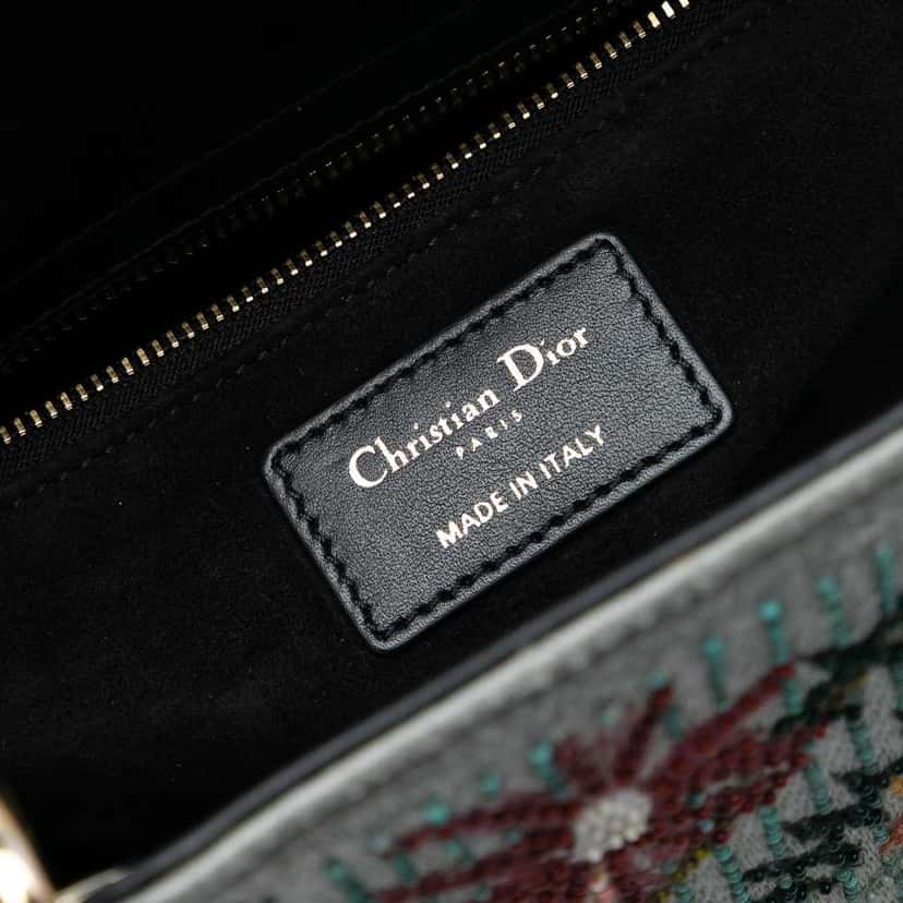 Dior Medium Canvas and Calfskin Beaded Embroidered Jardin De Minuit Lady Dior Grey Canvas Good condition - Box View