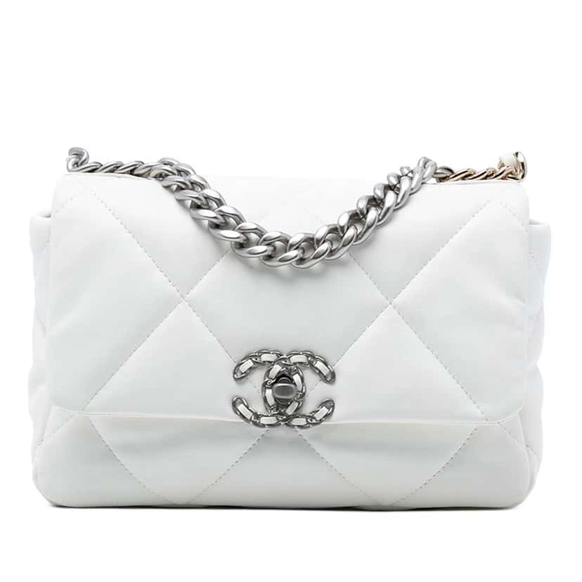 Chanel Medium Lambskin 19 Flap White Leather Good condition - Front View