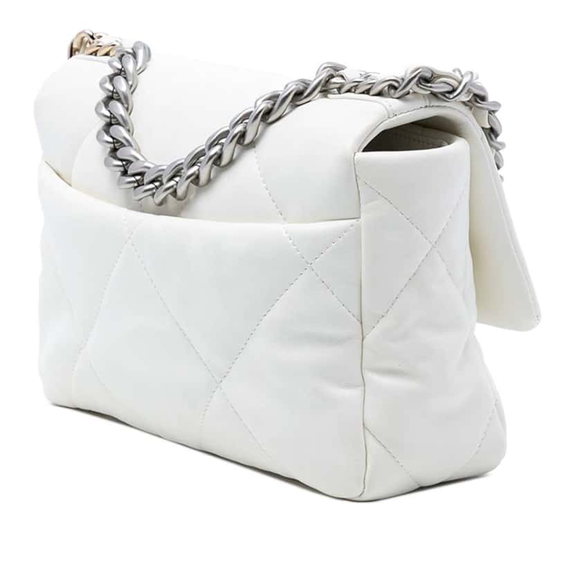 Chanel Medium Lambskin 19 Flap White Leather Good condition - Back View