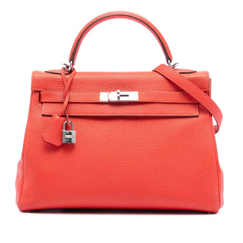 Hermès Clemence Kelly II Retourne 32 Orange Leather Fair condition - Front View