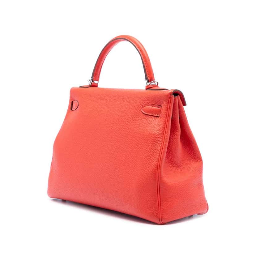 Hermès Clemence Kelly II Retourne 32 Orange Leather Fair condition - Back View