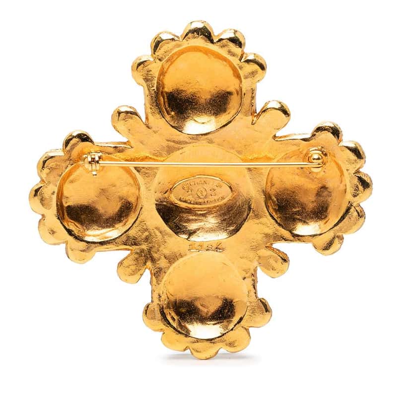 Chanel Gold Plated Lion Logo Cross Brooch Gold Metal Good condition - Back View