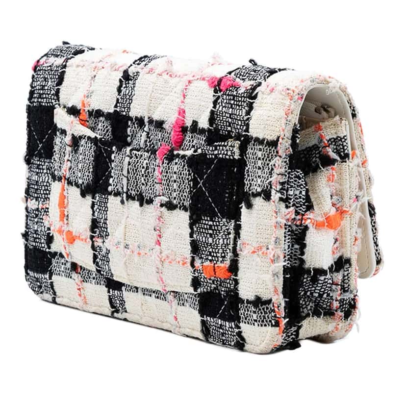 Chanel CC Quilted Tweed Wallet On Chain White Tweed Very good condition - Back View