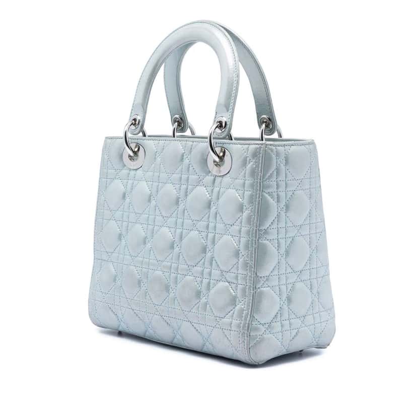Dior Medium Iridescent Lambskin Cannage Lady Dior Blue Leather Good condition - Back View