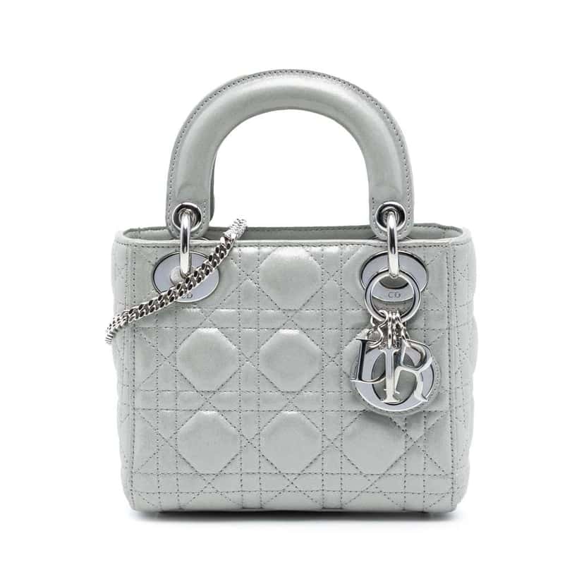 Dior Mini Iridescent Lambskin Cannage Lady Dior Silver Leather Good condition - Front View