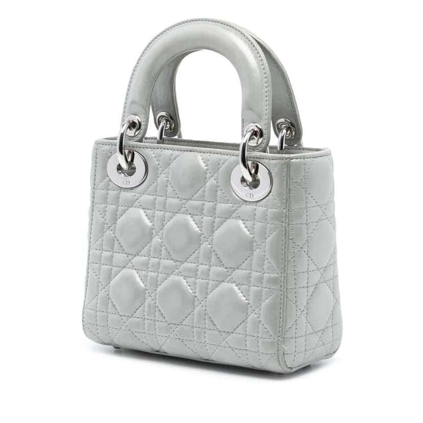 Dior Mini Iridescent Lambskin Cannage Lady Dior Silver Leather Good condition - Back View
