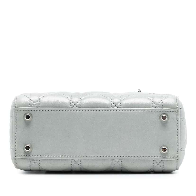 Dior Mini Iridescent Lambskin Cannage Lady Dior Silver Leather Good condition - Inside View