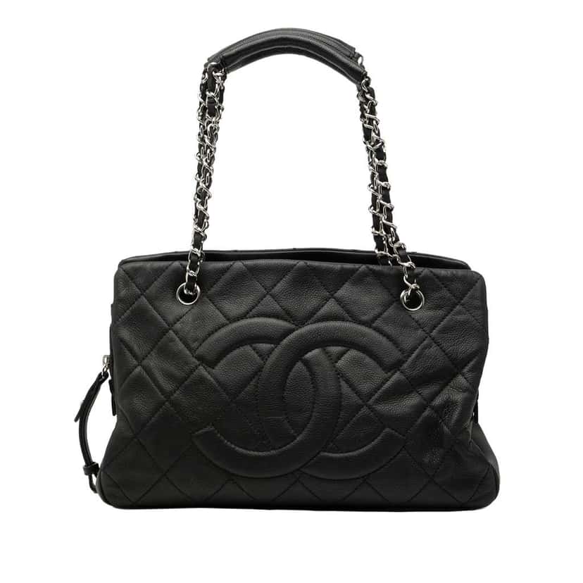 Chanel CC Quilted Caviar Soft Tote Black Leather Good condition - Front View