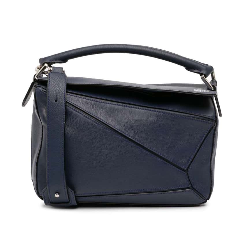 Loewe Small Calfskin Puzzle Satchel Blue Leather Very good condition - Front View