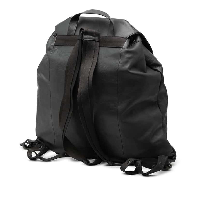 Bottega Veneta Intrecciato Trimmed Leather Drawstring Backpack Grey Leather Good condition - Back View