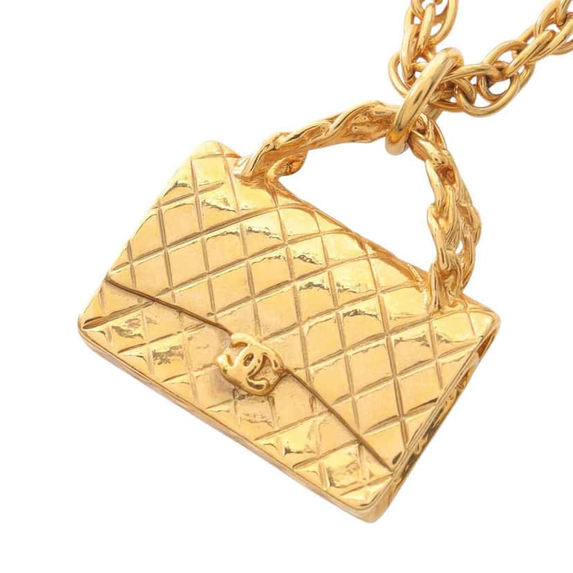 Chanel CC Gold Plated Quilted Flap Bag Pendant Necklace Gold Metal Good condition - Back View