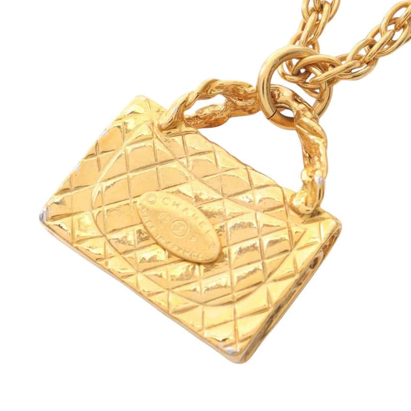 Chanel CC Gold Plated Quilted Flap Bag Pendant Necklace Gold Metal Good condition - Inside View