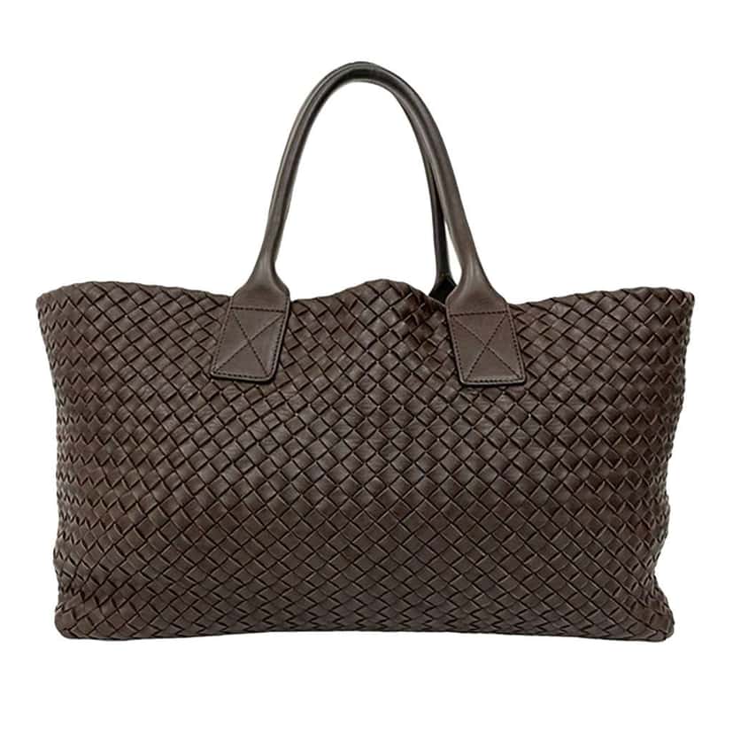 Bottega Veneta Medium Lambskin Intreccio Cabat Tote Brown Leather Good condition - Front View
