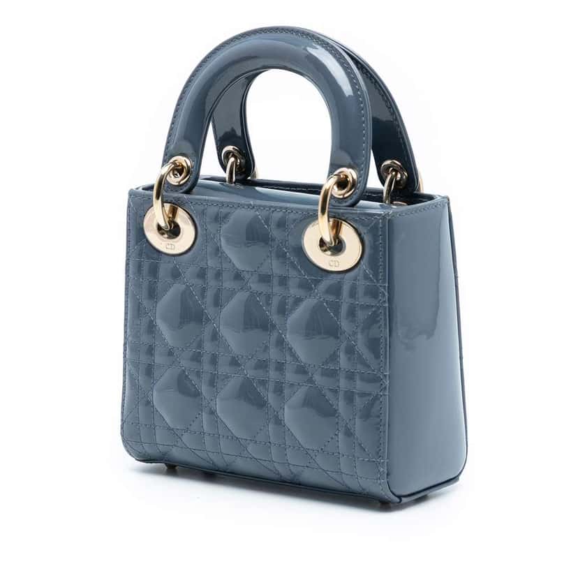 Dior Mini Patent Cannage Lady Dior Blue Leather Good condition - Back View