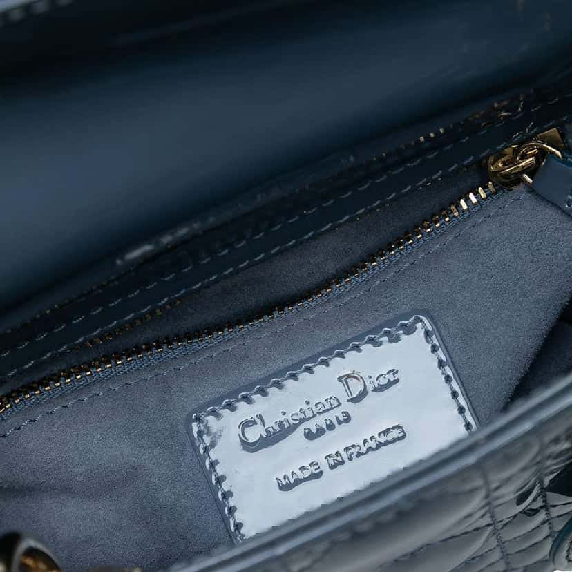 Dior Mini Patent Cannage Lady Dior Blue Leather Good condition - Box View