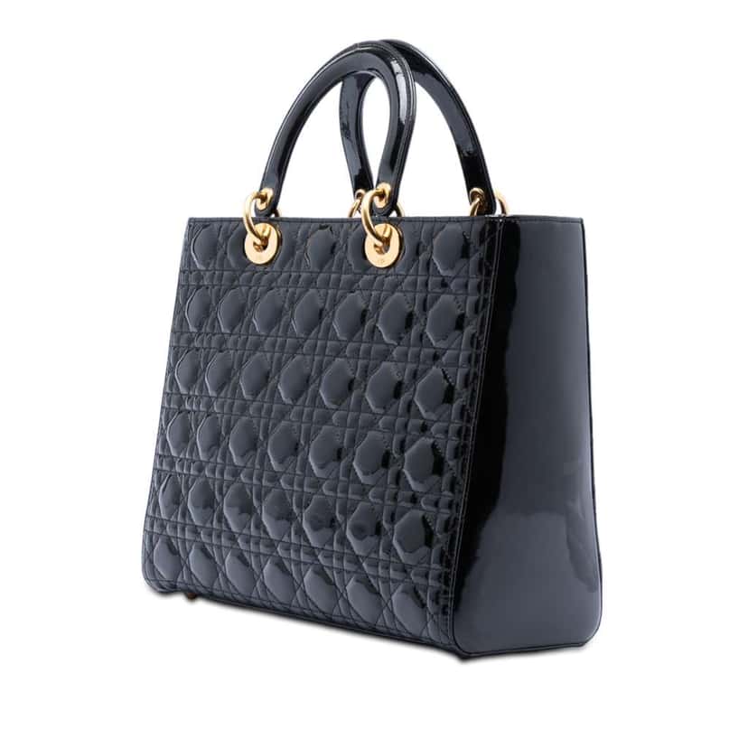 Dior Large Patent Cannage Lady Dior Black Leather Very good condition - Back View