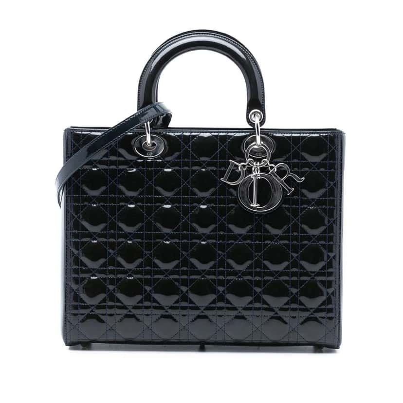 Dior Large Patent Cannage Lady Dior Blue Leather Good condition - Front View