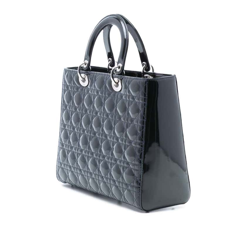 Dior Large Patent Cannage Lady Dior Blue Leather Good condition - Back View
