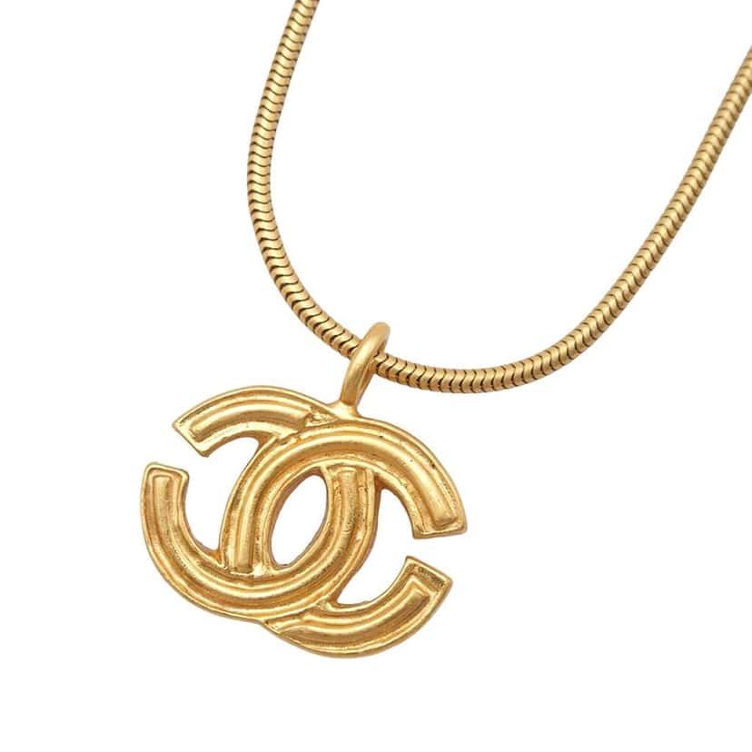 Chanel Gold Plated CC Pendant Necklace Gold Metal Good condition - Back View