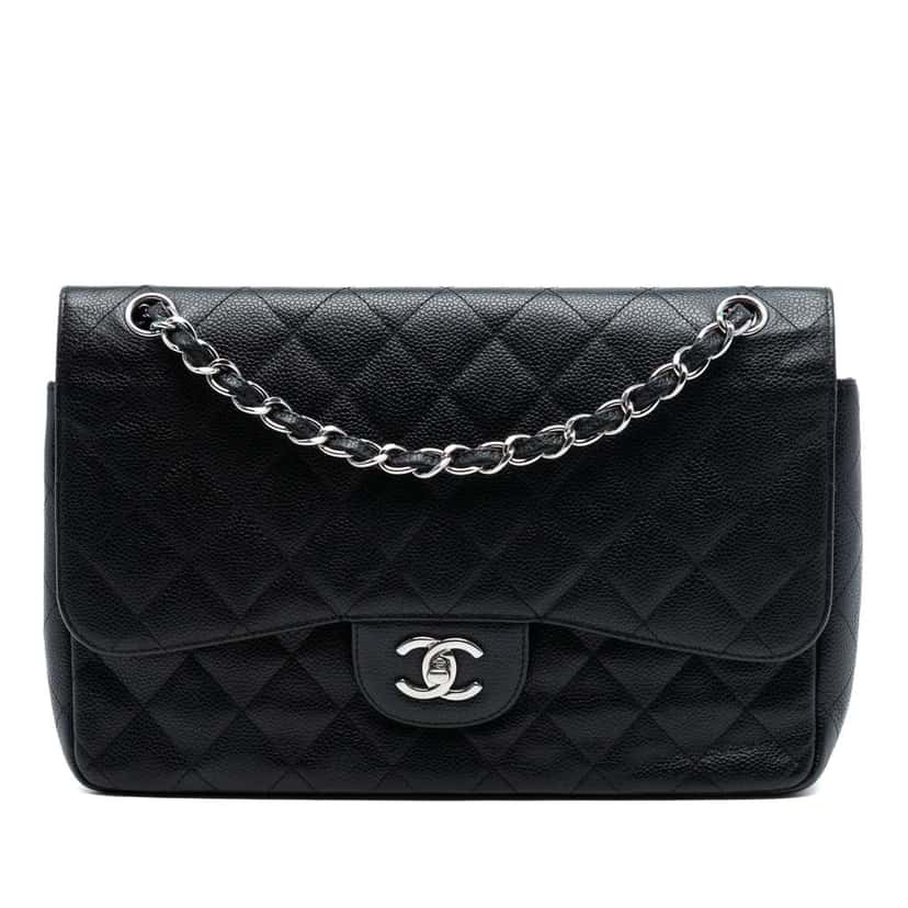 Chanel Jumbo Classic Caviar Double Flap Black Leather Good condition - Front View