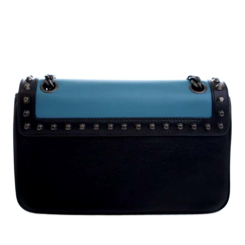 Prada Bicolor Glace Calfskin Studded Crossbody Blue Leather Very good condition - Model View