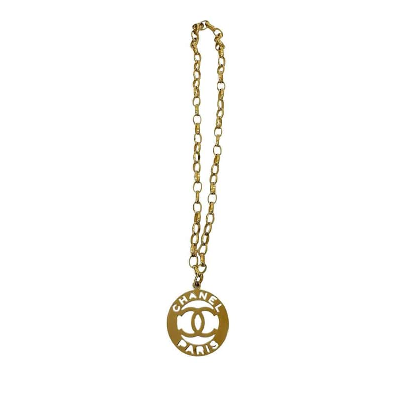 Chanel CC Gold Plated Logo Pendant Necklace Gold Metal Good condition - Front View