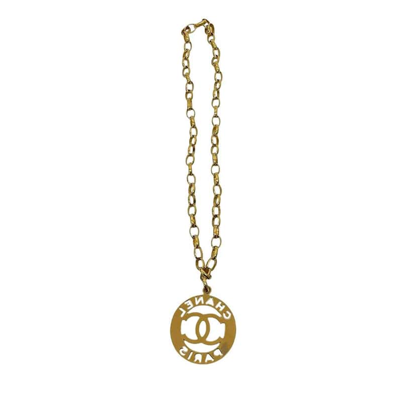 Chanel CC Gold Plated Logo Pendant Necklace Gold Metal Good condition - Back View