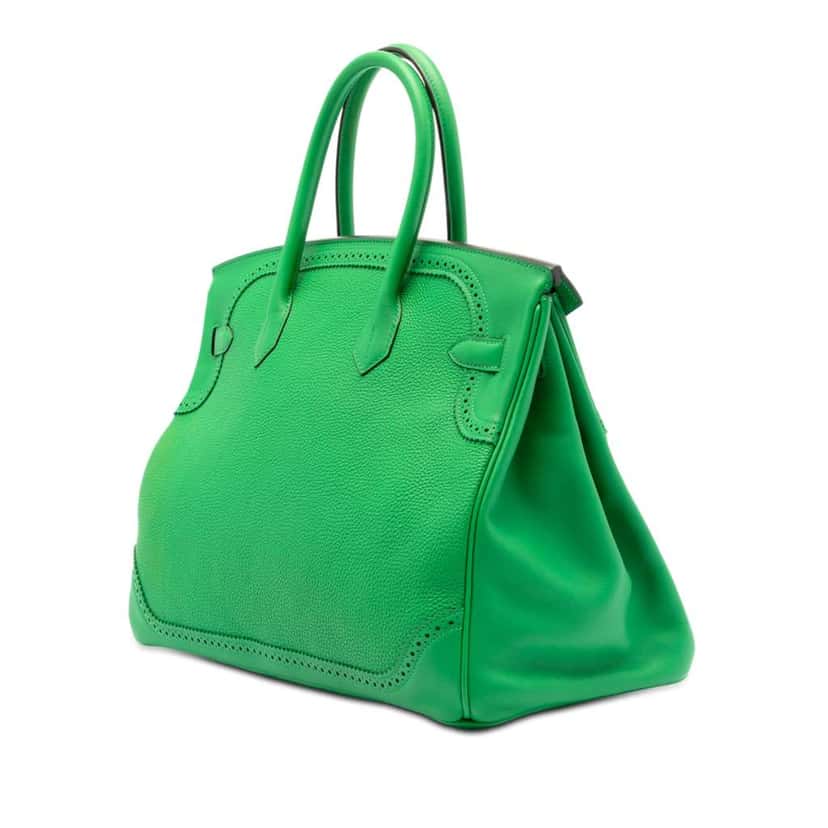 Hermès Togo and Swift Ghillies Birkin Retourne 35 Green Leather Good condition - Back View