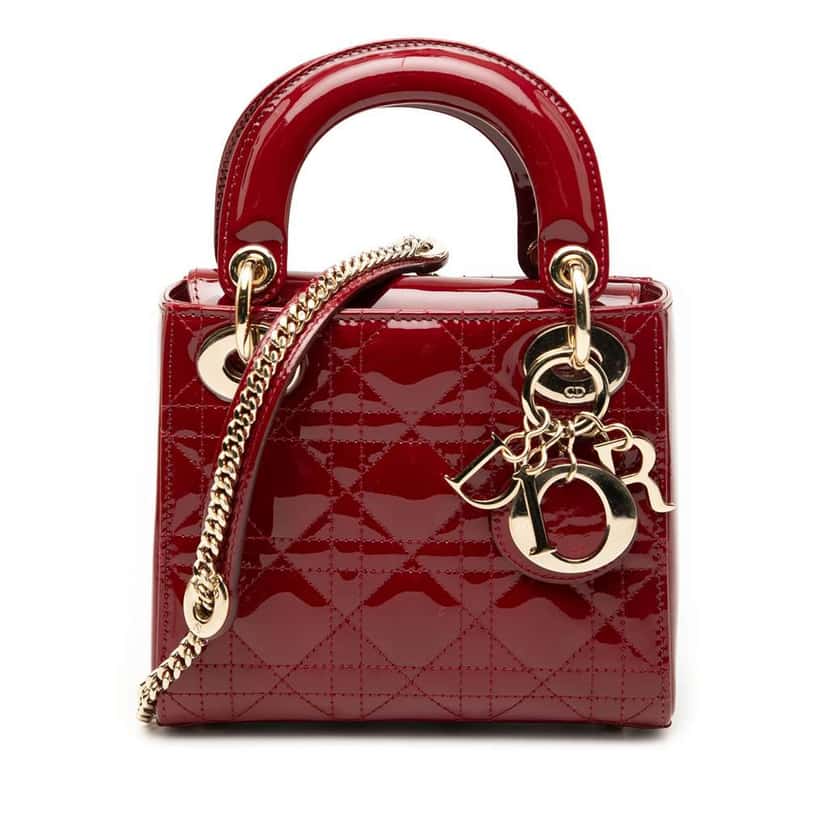 Dior Mini Patent Cannage Lady Dior Red Leather Good condition - Front View