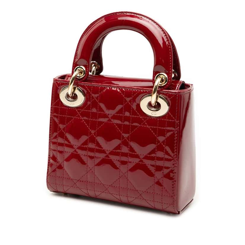 Dior Mini Patent Cannage Lady Dior Red Leather Good condition - Back View