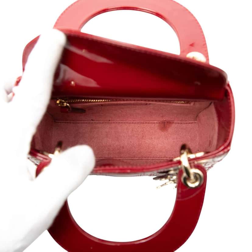 Dior Mini Patent Cannage Lady Dior Red Leather Good condition - Model View