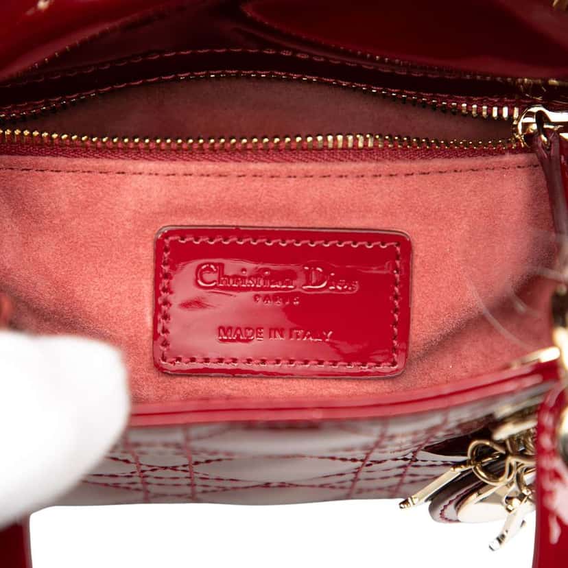 Dior Mini Patent Cannage Lady Dior Red Leather Good condition - Box View