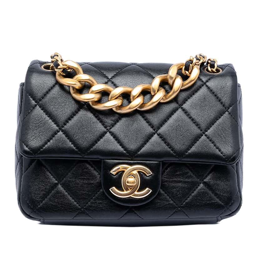 Chanel Mini CC Quilted Calfskin Multi Chain Single Flap Black Leather Very good condition - Front View