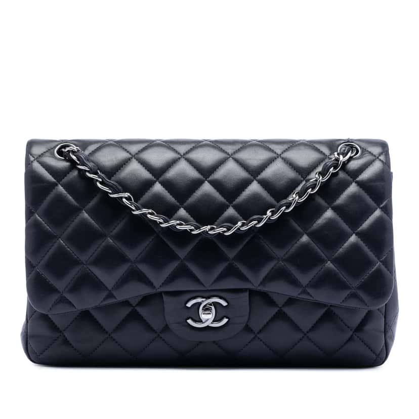 Chanel Jumbo Classic Lambskin Double Flap Black Leather Very good condition - Front View