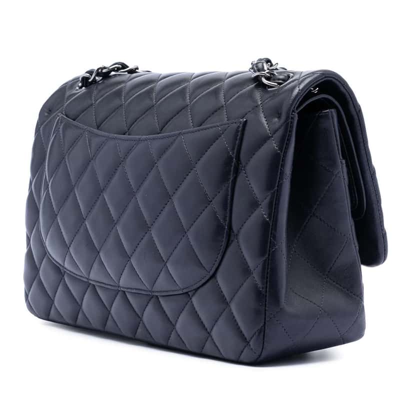 Chanel Jumbo Classic Lambskin Double Flap Black Leather Very good condition - Back View