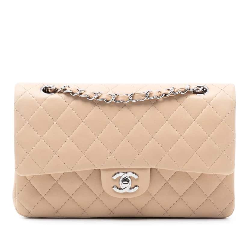 Chanel Medium Classic Lambskin Double Flap Brown Leather Good condition - Front View