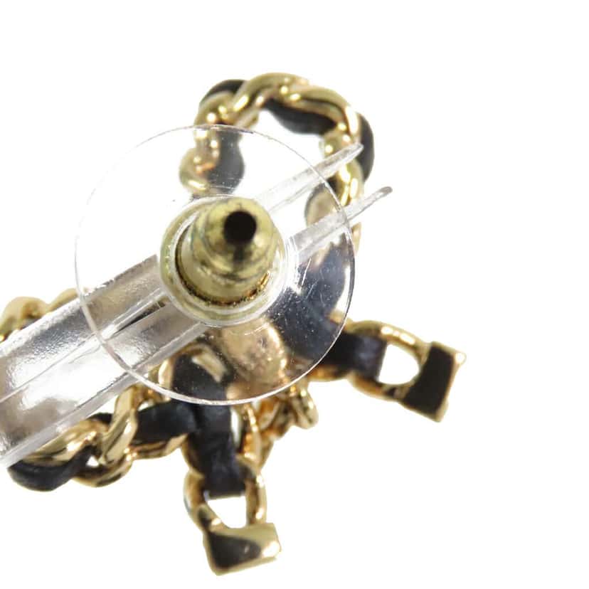 Chanel CC Leather Woven Gold Plated Bow Earrings Gold Metal Good condition - Inside View