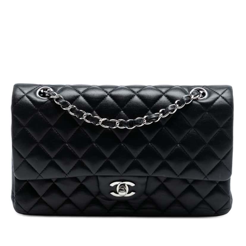 Chanel Medium Classic Lambskin Double Flap Black Leather Very good condition - Front View