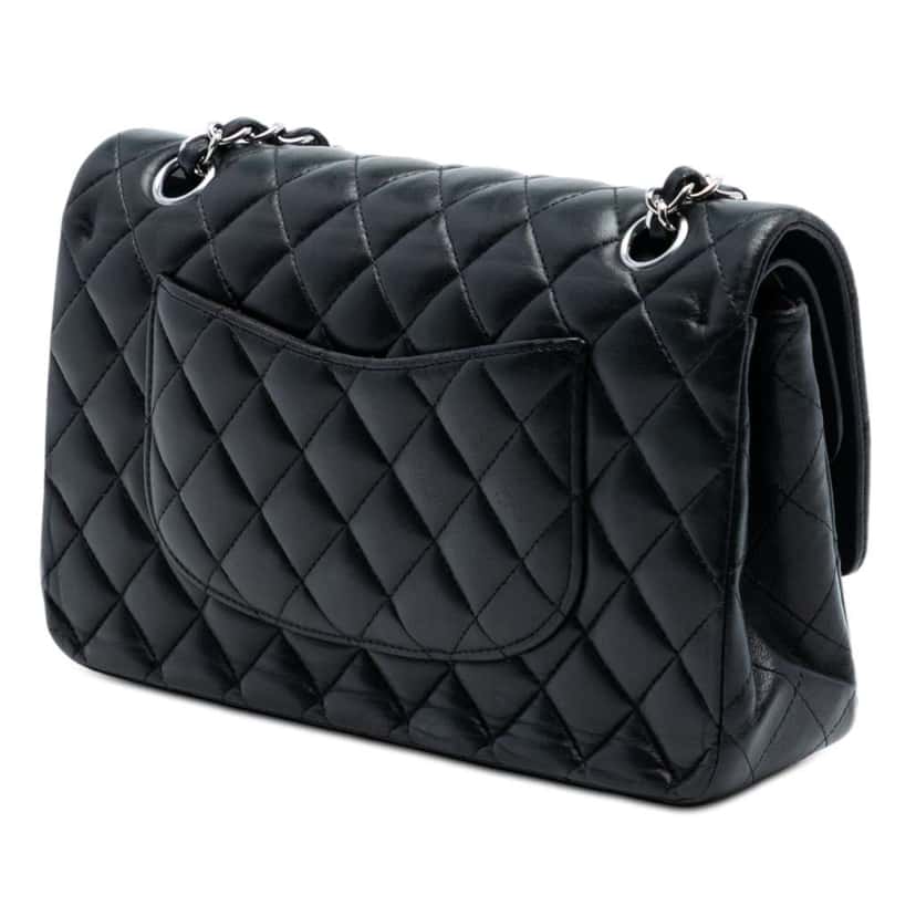 Chanel Medium Classic Lambskin Double Flap Black Leather Very good condition - Back View