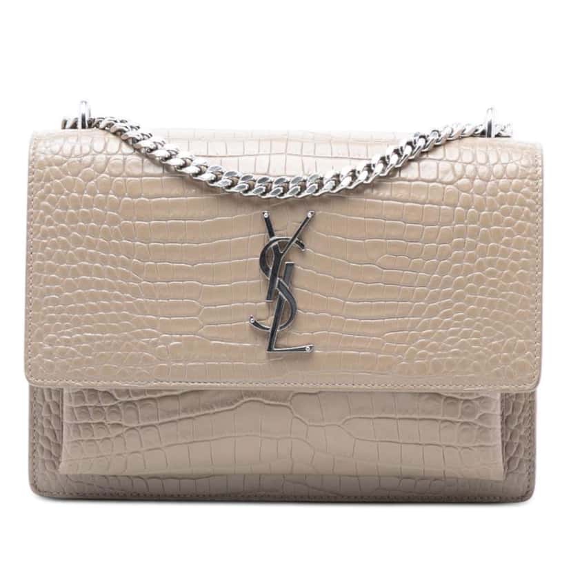Saint Laurent Medium Croc Embossed Leather Monogram Sunset Crossbody Brown Leather Good condition - Front View
