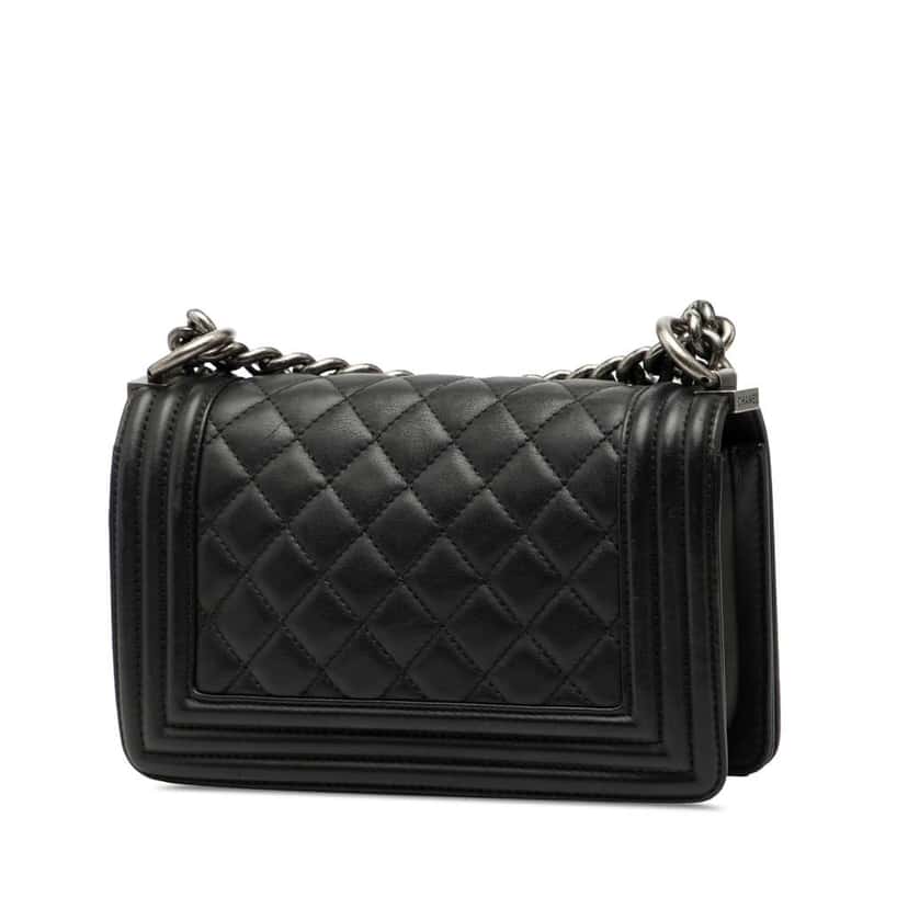 Chanel Small Quilted Lambskin Boy Flap Black Leather Good condition - Back View