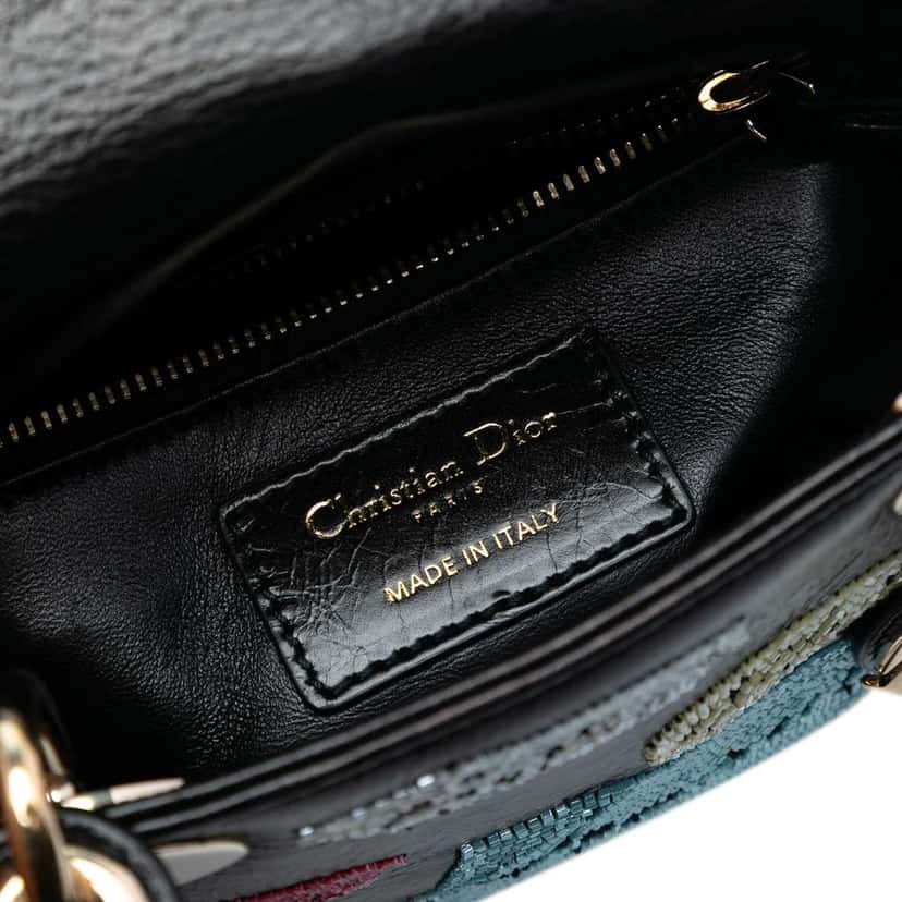 Dior Mini Calfskin Beaded Lady Dior Black Leather Very good condition - Box View