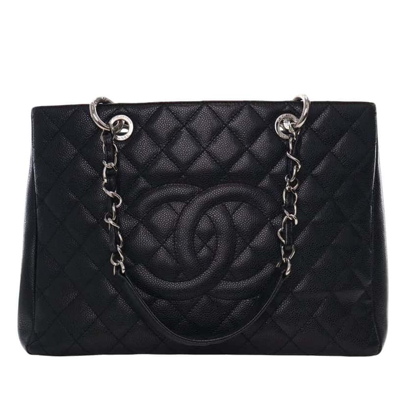 Chanel Caviar Grand Shopping Tote Black Leather Good condition - Front View