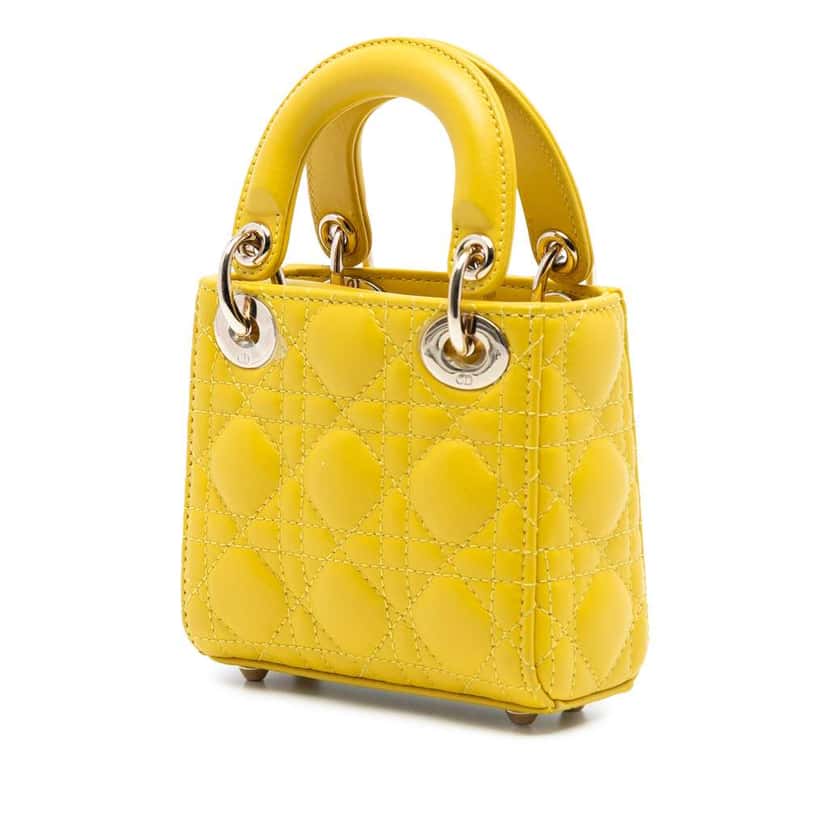Dior Micro Lambskin Cannage Lady Dior Yellow Leather Very good condition - Back View