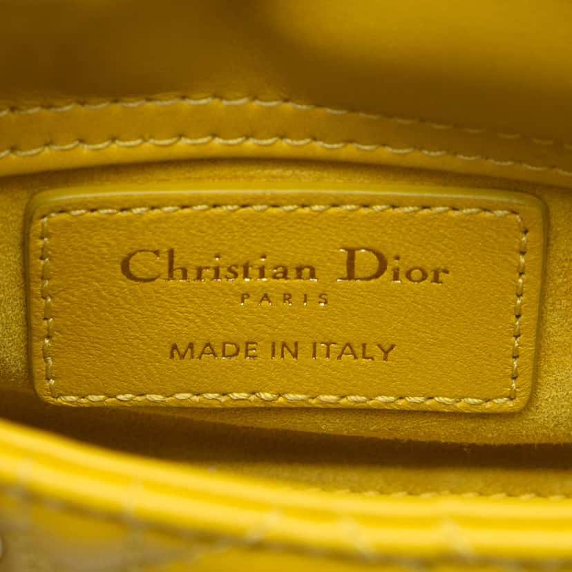 Dior Micro Lambskin Cannage Lady Dior Yellow Leather Very good condition - Box View